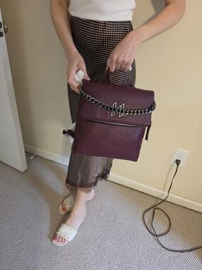 Karl Lagerfeld Lavande 100 % Leather Maroon Backpack with Chain Detail